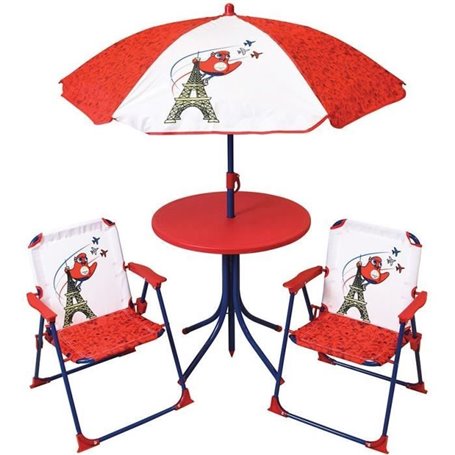 Mobilier de jardin - FUN HOUSE - Salon de jardin Jeux Olympiques Paris 2024 Table 46 x 46 cm 2 chaises pliantes parasol 125 x 10