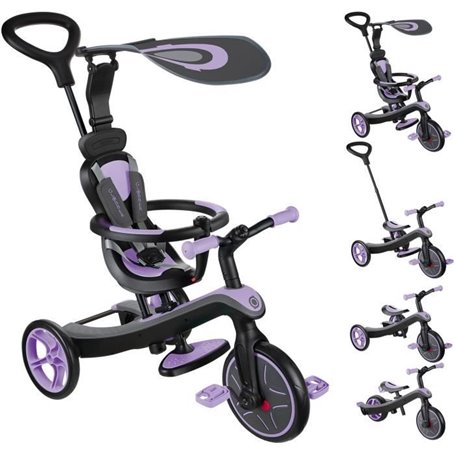 Tricycle évolutif EXPLORER 4 EN 1 - GLOBBER - Iris - Draisienne - de 10 mois a 5 ans - Montage sans outils