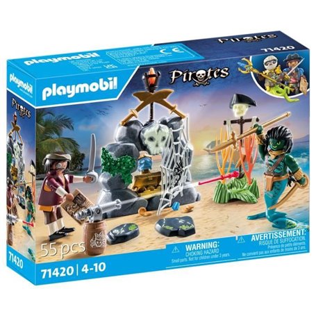 PLAYMOBIL - Pirate avec trésor - Pirates - Monstre homme serpent - Canon - 55 pieces - Des 4 ans