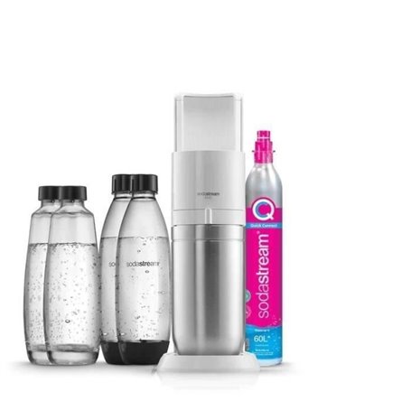 SodaStream DUO Machine a Eau Pétillante-Pack 2 Carafes Verre 1L+2 Bte 1L Compatible Lave-Vaisselle+1 Recharge Gaz 60L Clipser-Bl