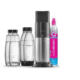 SodaStream DUO Machine a Eau Pétillante-Pack 2 Carafes en Verre 1L+2 Bouteilles 1L +1 Recharge Gaz 60L a Clipser-Noir