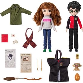 Harry Potter - Coffret Deluxe Poupée 20cm Harry Potter et Hermione - Wizarding World - 4 tenues et 12 accessoires