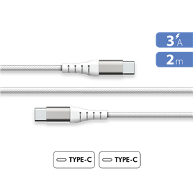 Câble Renforcé USB C/USB C 2m 3A Blanc - Garanti à vie - 100% Plastique recyclé Force Power Lite