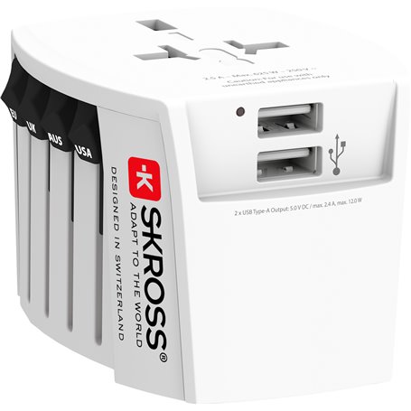 Adaptateur de voyage 2.5A MUV + 2 USB Blanc Skross