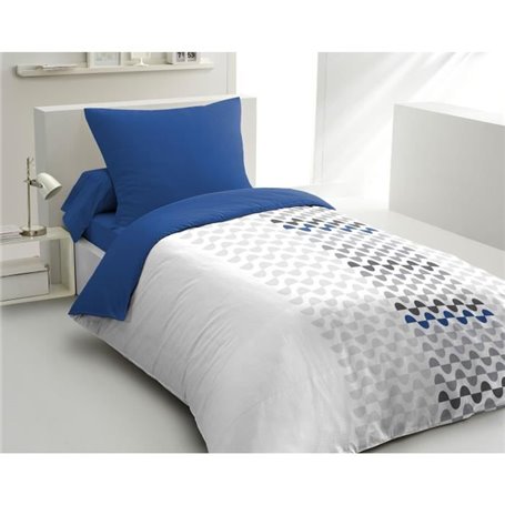 Parure de couette microfibre AMBROISIE  - 1 housse de couette 140 x 200 cm + 1 taie d'oreiller 63 x 63 cm - Bleu