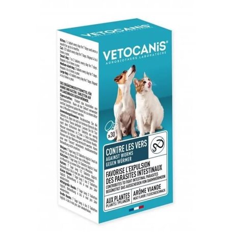 VETOCANIS Comprimés contre les Vers intestinaux pour Chien et Chat - Boite de 30 comprimés