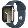 Apple Watch Series 9 GPS + Cellular - 41mm - Boîtier Acier Argent - Bracelet Storm Blue Sport Band - M/L