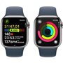 Apple Watch Series 9 GPS + Cellular - 41mm - Boîtier Acier Argent - Bracelet Storm Blue Sport Band - M/L