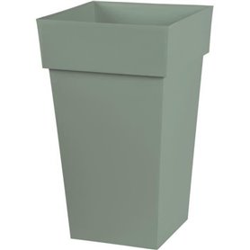 Pot de fleur haut carré Toscane - EDA PLASTIQUE - 39 x 39 x H 65 cm - 62 L - Vert laurier