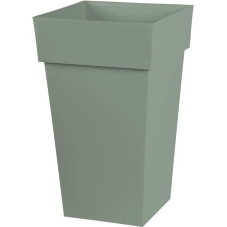 Pot de fleur haut carré Toscane - EDA PLASTIQUE - 39 x 39 x H 65 cm - 62 L - Vert laurier