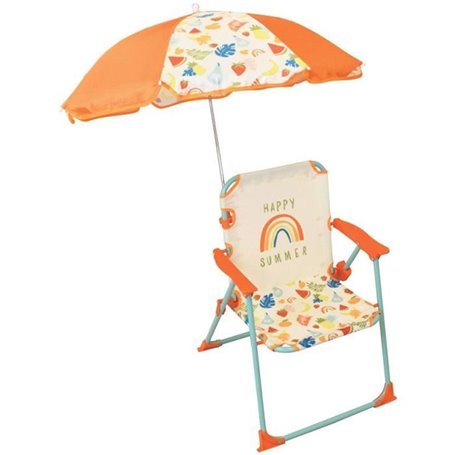 FUN HOUSE Fruity's Chaise pliante camping avec parasol - H.38.5 xl.38.5 x P.37.5 cm + parasol ø 65 cm - Pour enfant