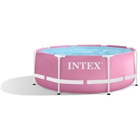 INTEX - Kit piscine metal frame rose ronde - tubulaire - Ø x h : 2