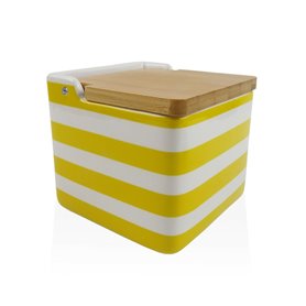 Salière avec couvercle Versa Jaune Céramique Bambou Dolomite Rayures 12