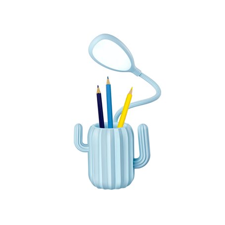 Pot à crayons avec éclairage LED ajustable - Modèle Cactus - Bleu