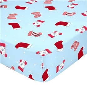 Drap housse HappyFriday XMAS Bleu Multicouleur 60 x 120 x 14 cm