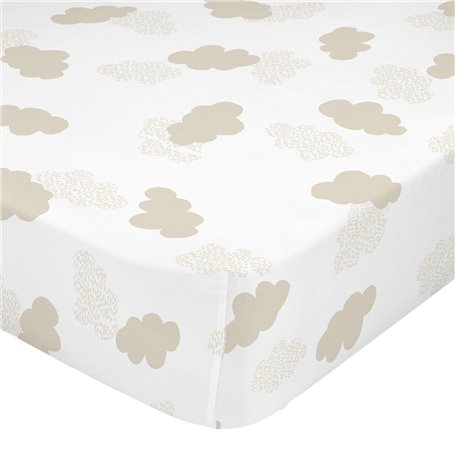 Drap housse HappyFriday BASIC KIDS Beige 60 x 120 x 14 cm Nuages