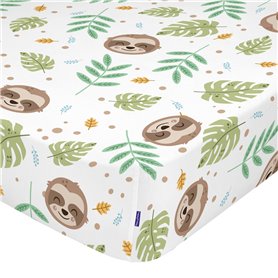 Drap housse HappyFriday Moshi Moshi Happy Sloth Multicouleur 90 x 200 x 32 cm