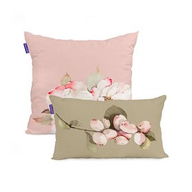 Set de housses de coussin HappyFriday White peonies Multicouleur 2 Pièces