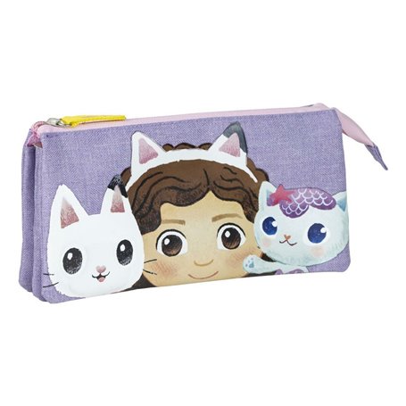 Trousse Fourre-Tout Triple Gabby's Dollhouse Lila 22 x 11 x 2 cm