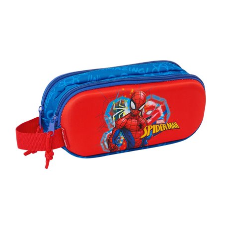 Trousse Fourre-Tout Double Spider-Man Rouge Blue marine 21 x 8 x 6 cm 3D