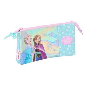 Trousse Fourre-Tout Triple Frozen Cool days Violet Bleu ciel 22 x 12 x 3 cm