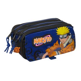 Trousse Fourre-Tout Triple Naruto Ninja Bleu Noir 21