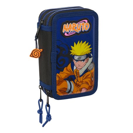 Pochette à crayons triple Naruto Ninja Bleu Noir 12