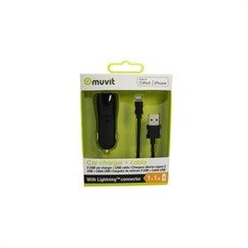 SPRING PACK CHARGEUR VOITURE 2USB+CABLE 2A USB/LIGHTNING 1M NOIR