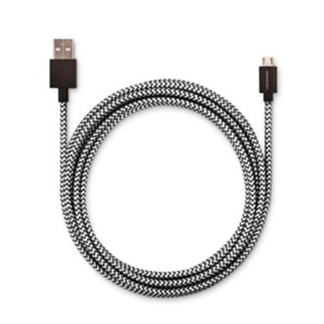 CABLE TRESSE MICRO USB 2.1A 2.5M BICOLOR NOIR BLANC