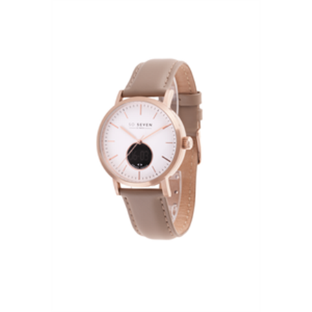 SMARTWATCH CLASSIQUE 38MM OR ROSE/BLANC BRACELET CUIR TAUPE