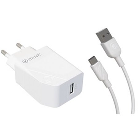 PACK CHARGEUR SECTEUR 12W+CABLE USB C 1.2M BLANC