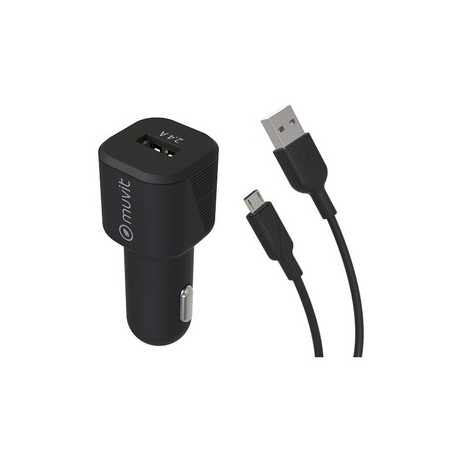 PACK CHARGEUR VOITURE 12W + CABLE MICRO USB 1.2M NOIR