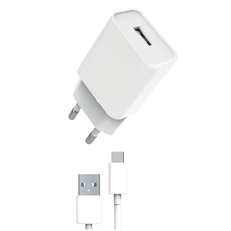 PACK CHARGEUR SECTEUR 12W + CABLE USB-A USB-C BLANC