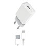 PACK CHARGEUR SECTEUR 12W + CABLE USB-A USB-C BLANC