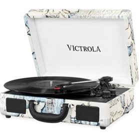 PLATINE VINYLE VALISE VINTAGE PORTABLE BT IMPRIME CARTE