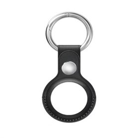 AIRTAG BLACK PU LEATHER KEYCHAIN