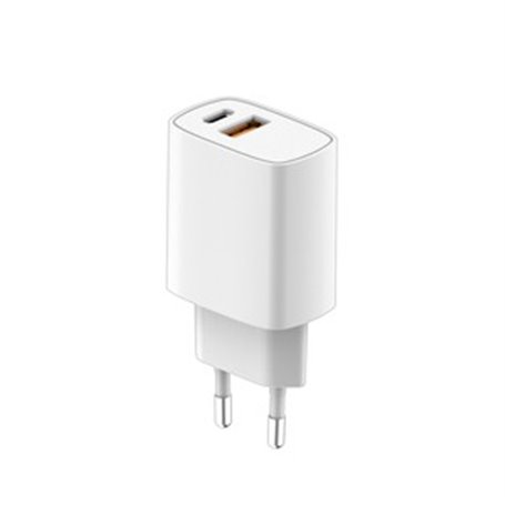 CHARGEUR SECTEUR PD 20W USB-C + QC 18W USB-A BLANC