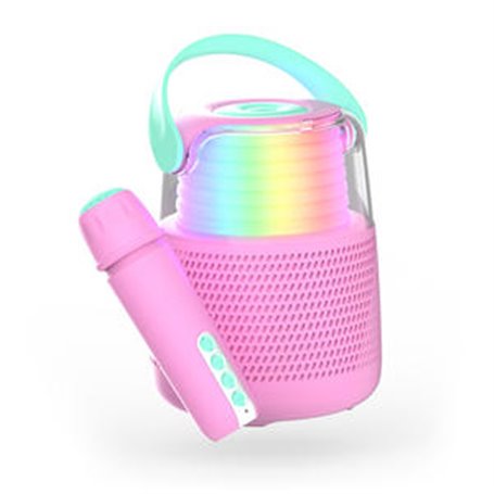 ENCEINTE BLUETOOTH LUMINEUSE AVEC MICRO CHANGE VOIX KARAOKE ROSE