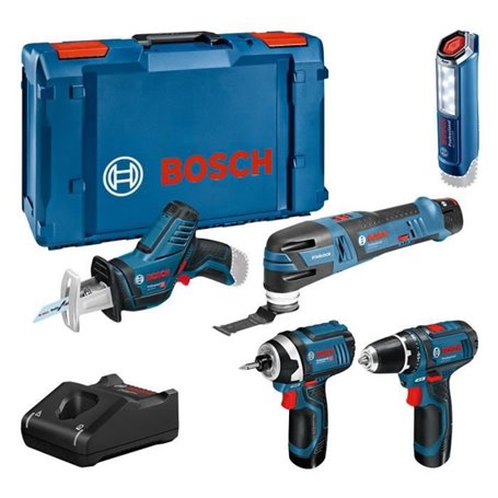 KIT 5 OUTILS Bosch Professional : GSR 12V15 + GOP 12V28 + GDR 12V105 + GSA 12V14 + GLI 12V300 + 3x2