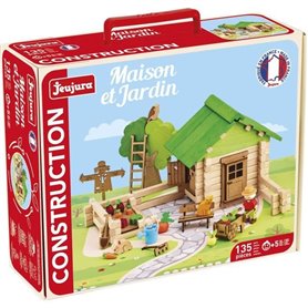 Maison et Jardin 135 Pieces - JEUJURA - Jeu de Construction en Bois Naturel