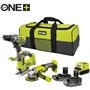 RYOBI 3 outils : 1 perceuse-visseuse Brushless + 1 meuleuse 115 mm + 1 scie sauteuse + 2 batteries 4 Ah & 2 Ah + 1 charg