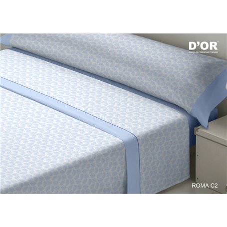 Jeu de draps D'Or ROMA Bleu Gran lit 2 persones Franela