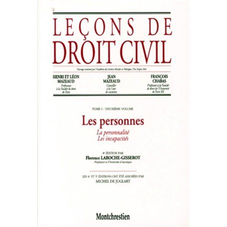 les personnes - la personnalité - les incapacités - 8ème édition