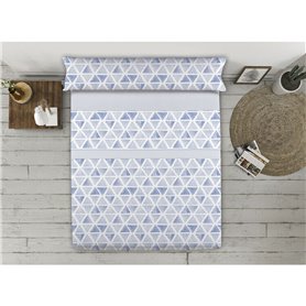 Jeu de draps Happy Home TRIANGLES AH Bleu Lit ½ persones