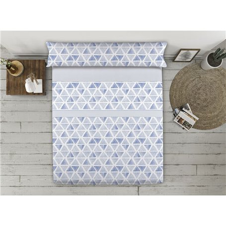 Jeu de draps Happy Home TRIANGLES AH Bleu Gran lit 2 persones