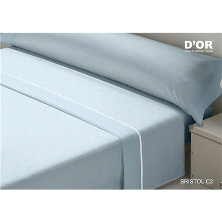 Jeu de draps D'Or BRISTOL Bleu Lit ½ persones Franela