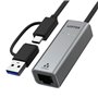 Adaptateur USB-C vers Ethernet Unitek U1313C Gris 30 cm