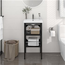 vidaXL Cadre de lavabo de salle de bain Noir 40x38x83 cm Fer