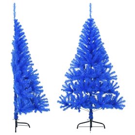 vidaXL Demi sapin de Noël artificiel avec support Bleu 120 cm PVC