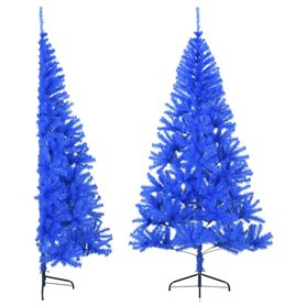 vidaXL Demi sapin de Noël artificiel avec support Bleu 180 cm PVC